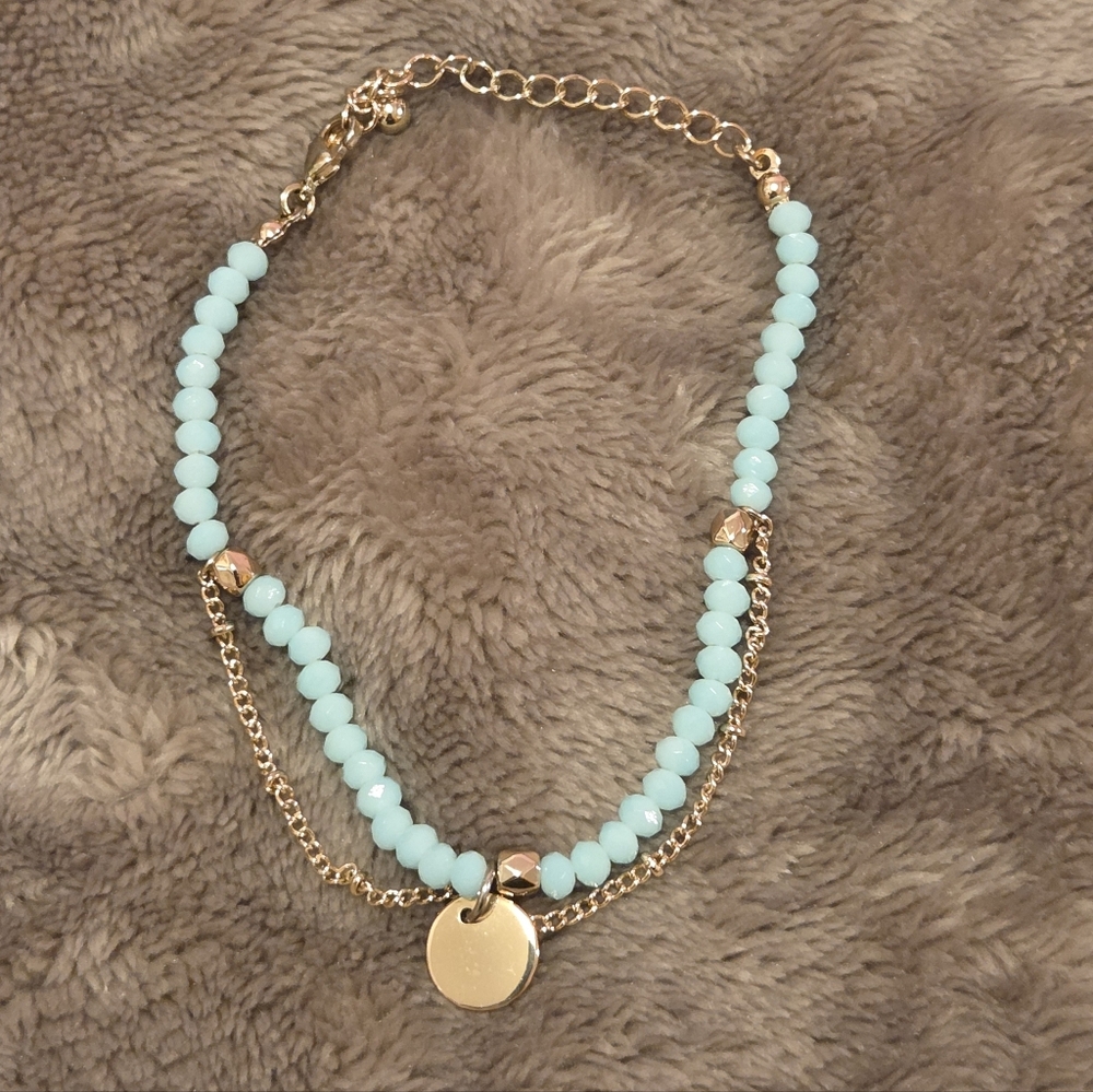 Gold and Mint Beaded Bracelet